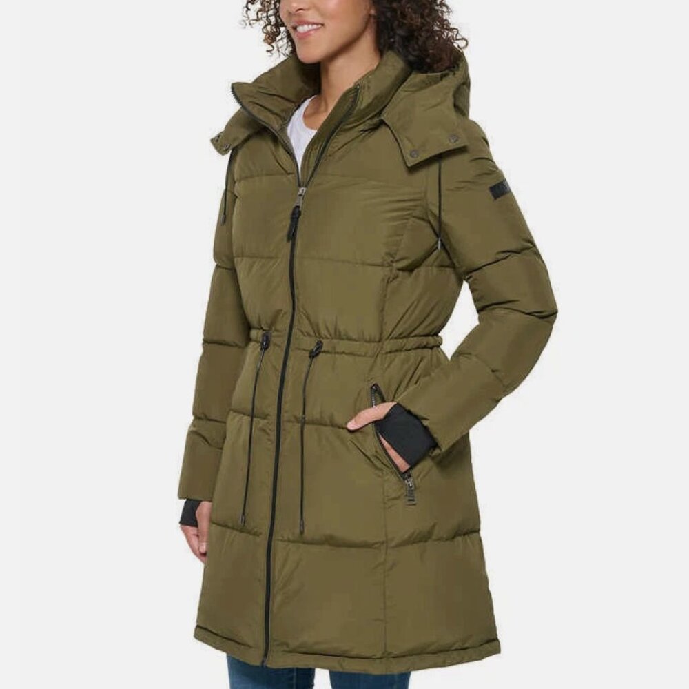 NWT DKNY Longline Puffer Anorak Coat - Size XXL Olive